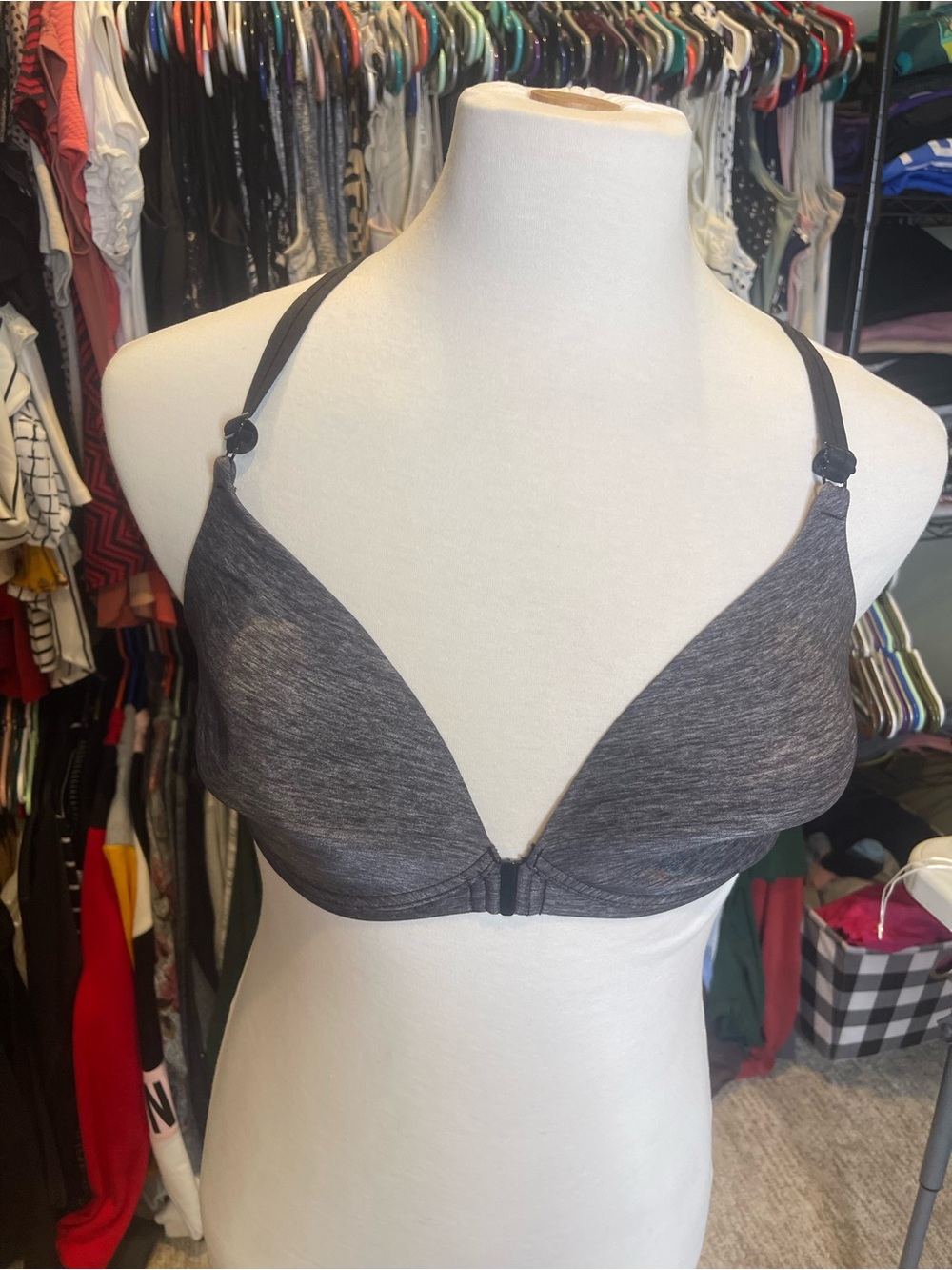 Warner's Charcoal Heather Front-Close Wireless Bra